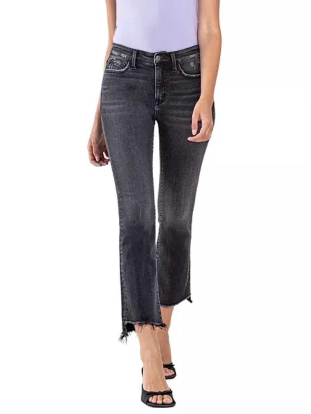 VERVET BLUE Charcoal Black Washed High Rise Cropped Flare Jeans EUC